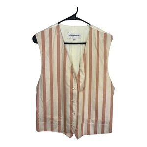 Vintage Pink & Cream Wool-Blend Vertical Stripe Brocade Vest Button-Up 14